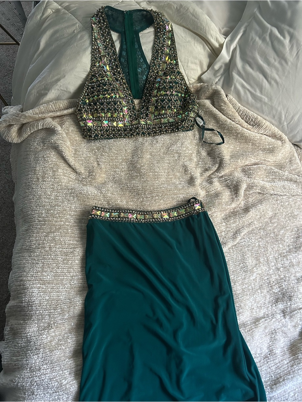 Madison James Forest Green Jeweled Two-Piece Dress